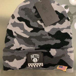 Brooklyn Nets NBA Camo Beanie Hat W US Flag Embroidered Men’s Cold Head Gear NWT